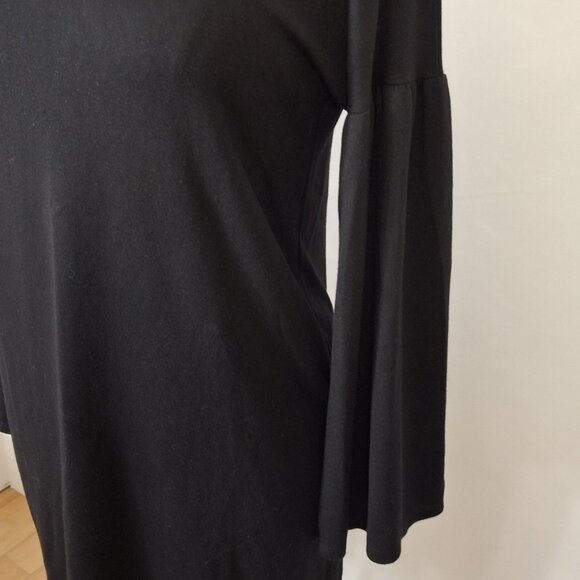 Drop Bell Ruffle Sleeve Crew Neck Short Sweater Dress LG Black - Picture 6 of 10